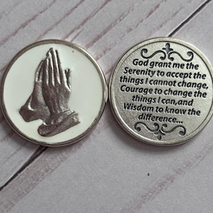 Serenity Prayer Pocket Token with White Enamel Background Catholic Gift Prayer for Peace Recovery