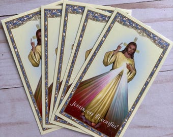 Spanish Divine Mercy Holy Card with Divine Mercy Chaplet Prayer Card Stock Jesús en Ti Confío Set of 5