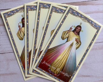 Divine Mercy Prayer Card With Silver Foil And Colored Saints Medal – Made In Italy