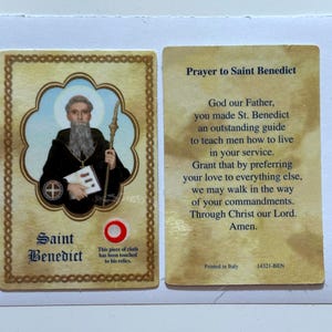 St. Benedict of Nursia Relic Card Laminated Holy Prayer Card w Third Class Relic