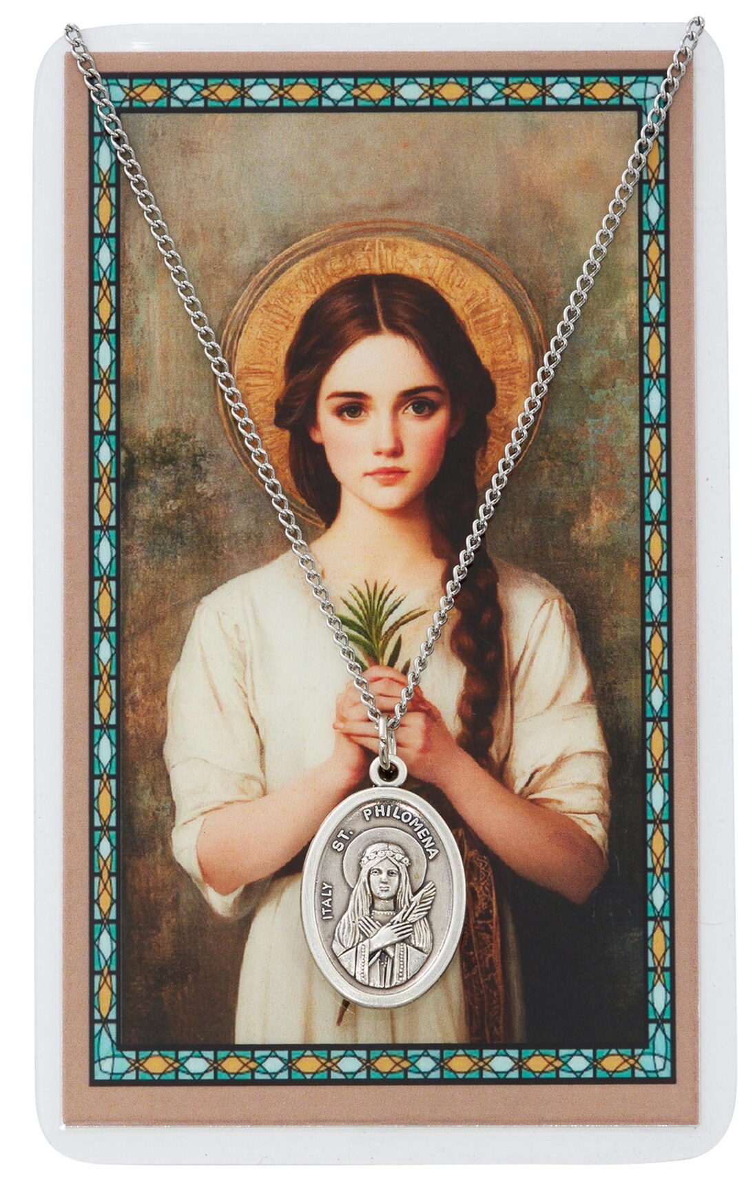 Italian St Philomena Medal With Laminated Prayer Card on 18" Chain ...