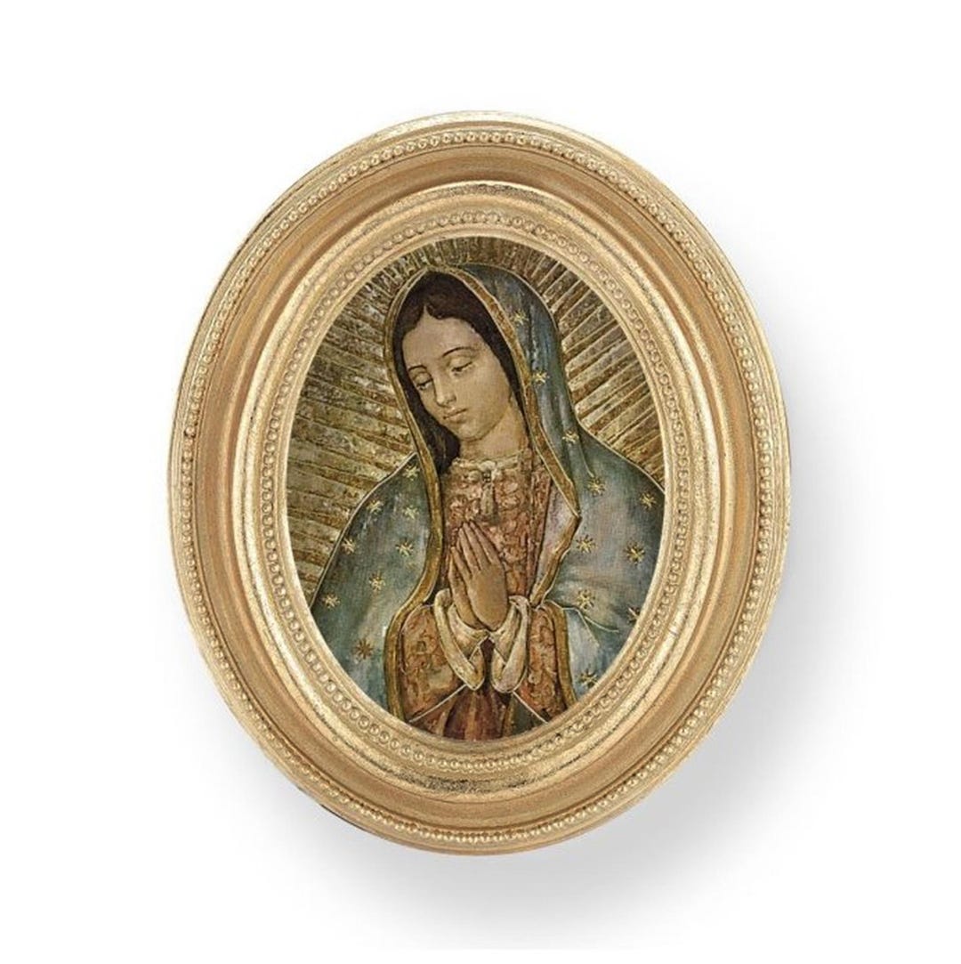 Our Lady of Guadalupe Catholic Print With Gold Leaf Oval Frame 3-1/2" X ...