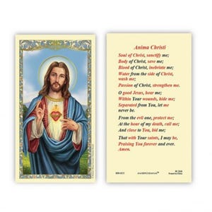 Sacred Heart Anima Christi Catholic Holy Prayer Card Laminated