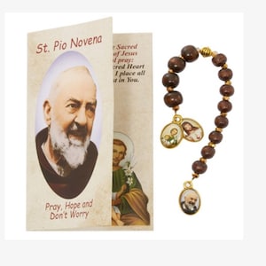 St Padre Pio Novena Chaplet Catholic Rosary Prayer Beads St Pio St Joseph Sacred Heart Full Color Medals with Prayer Booklet