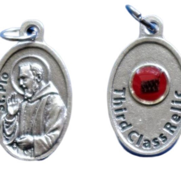 St Pio Relic Medal Charm 3rd Class Relic Patron Saint of Healing Padre Pio