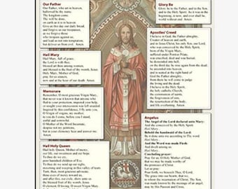 Traditional Catholic Prayers Large Prayer Card Our Father Memorare  Apostles' Creed & More 2 Sided Holy Card 8 1/2 by 11 Inches