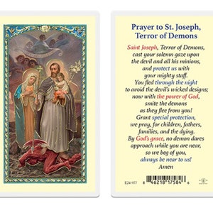 Prayer to St Joseph Terror of Demons Prayer Card Catholic Faith Laminated Holy Card