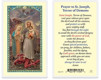 Prayer to St Joseph Terror of Demons Prayer Card Catholic Faith Laminated Holy Card