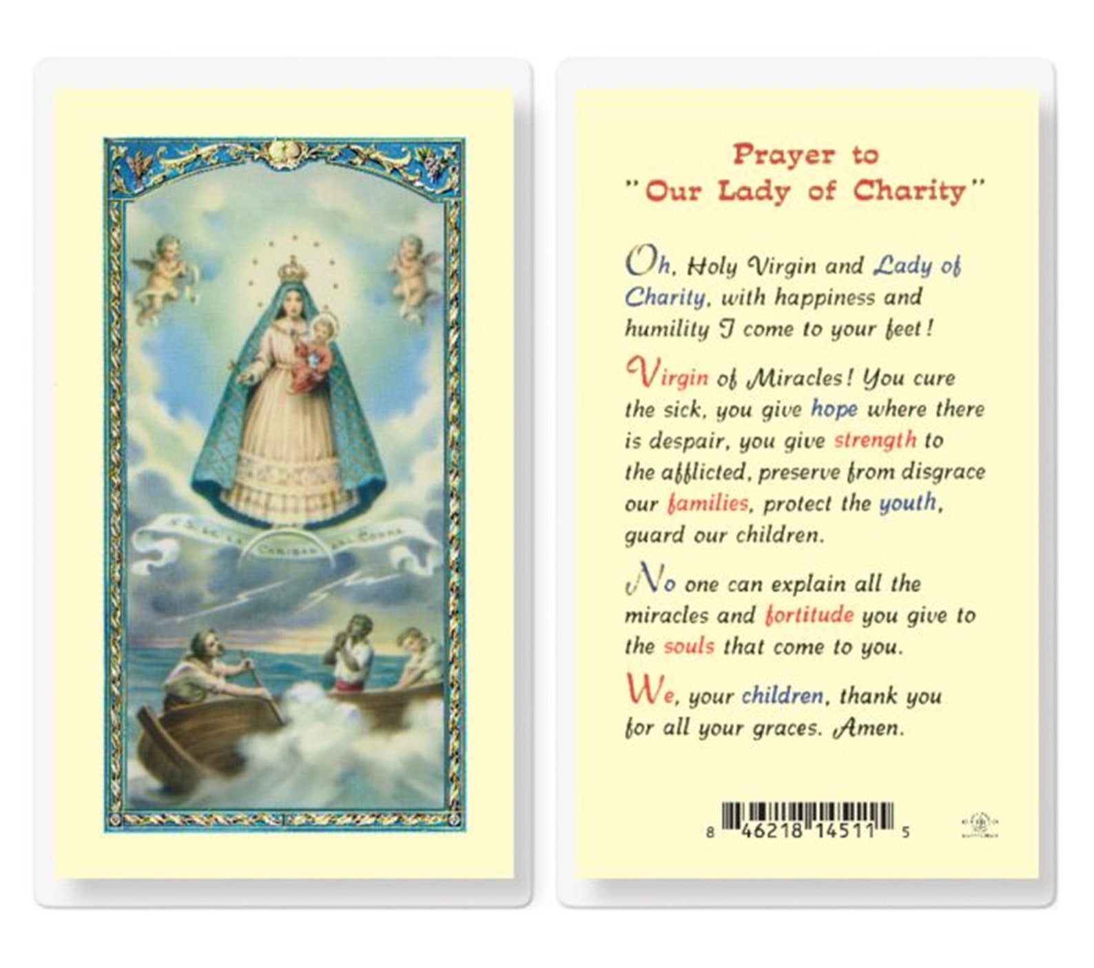 Prayer to Our Lady of Charity Laminated Holy Prayer Card Catholic Faith ...