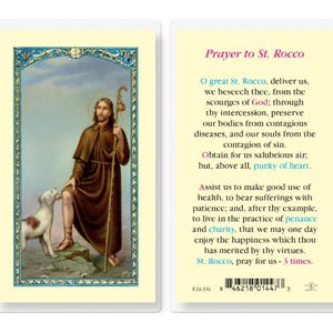 St Rocco St Roch Holy Card Laminated Catholic Prayer Card Patron of Contagious Diseases