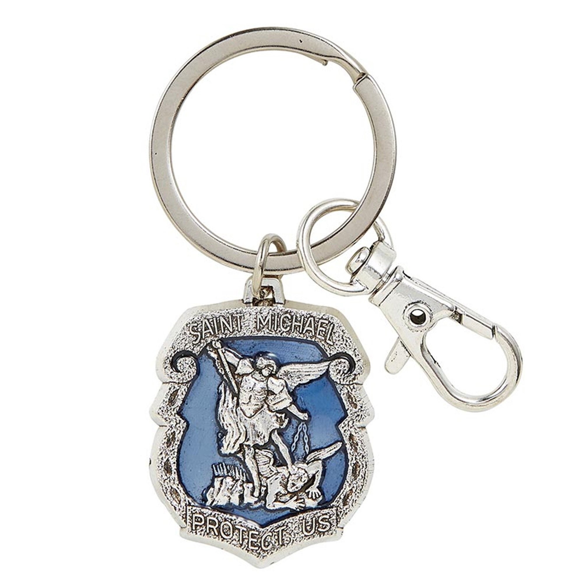 St. Michael Key Chain Archangel Michael Protect Us Blue Enamel Etsy