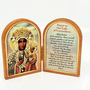 Our Lady of Czestochowa Arched Diptych Italian Wood Standing Plaque Catholic Black Madonna Icon