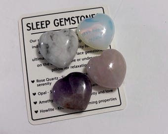 Sleep Insomnia Healing Crystals Heart Stones Natural Gemstone Anti-Anxiety Restful Mind 4 pc Set Calming Crystals