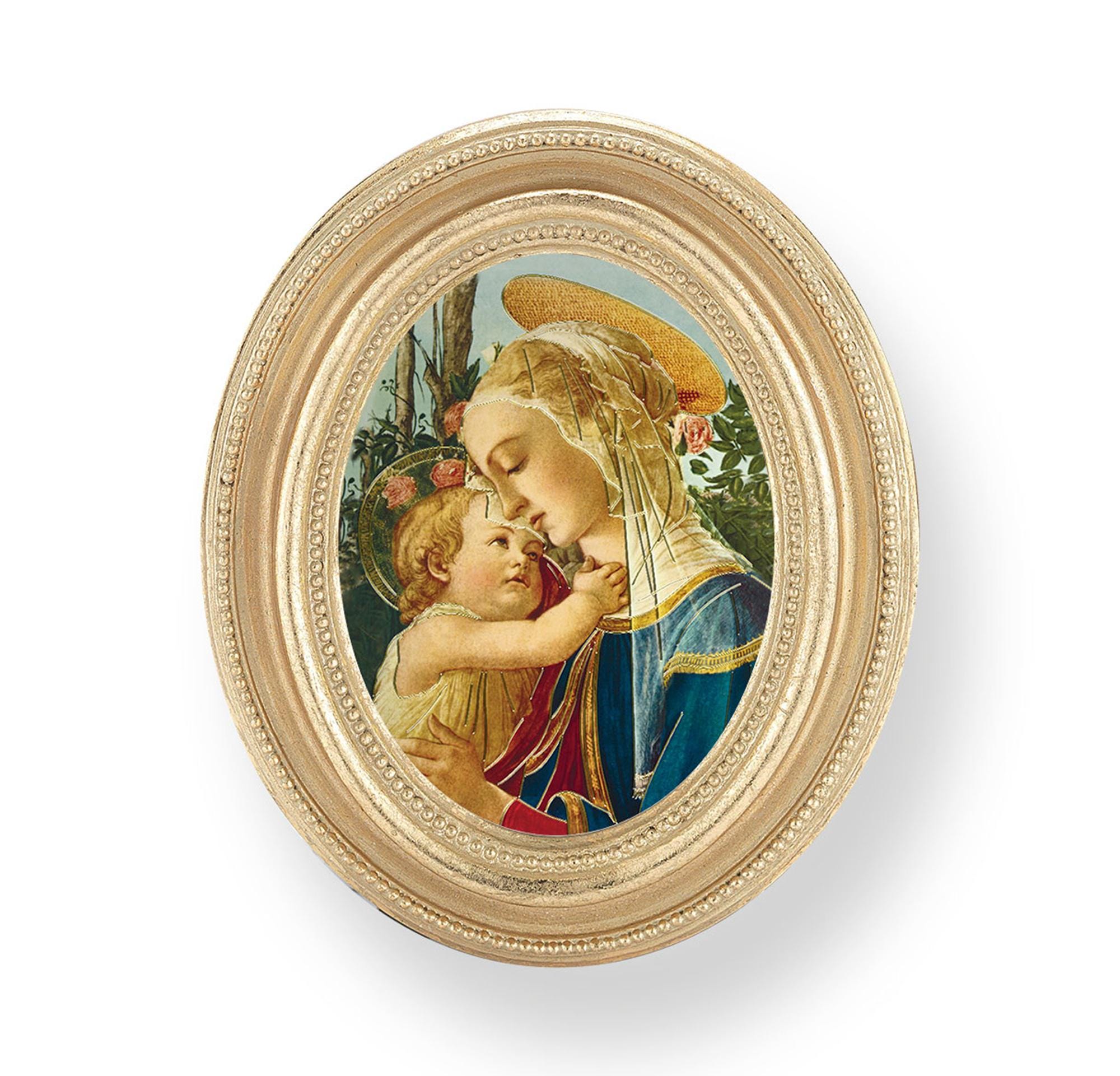 Madonna and Child Catholic Print in Gold Leaf Oval Frame 3-1/2" X 4-1/2 ...
