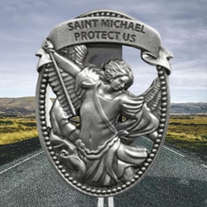 Archangel St Michael Protect Us Antique Pewter Religious Car Visor Clip