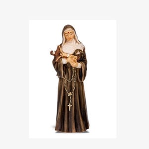 St Rita of Cascia Statue Hand Painted Cold Cast Resin Gold Leaf Accents 4 Inch High Figurine with Catholic Prayer Card