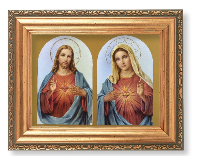 The Sacred Hearts Italian Print Gold-leaf Antique Framed Art Catholic ...