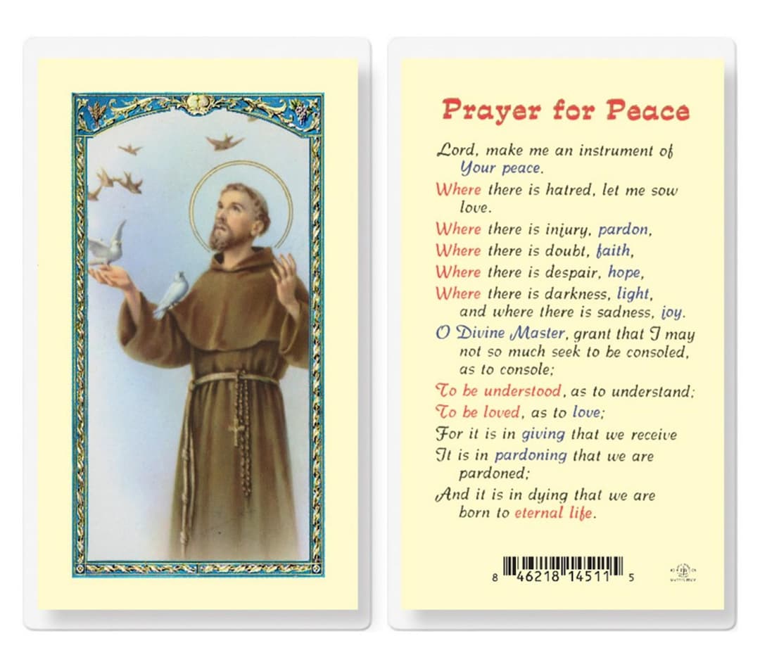 St Francis Holy Card Laminated Christian Prayer Card Prayer for Peace ...