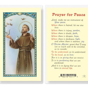 St Francis Holy Card Laminated Christian Prayer Card Prayer for Peace ...