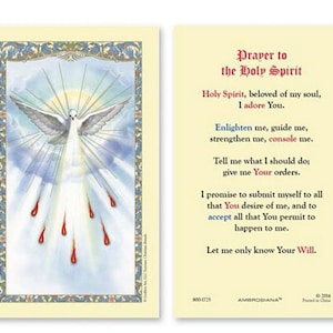 The Holy Spirit Prayer Card Laminated Christian Catholic Holy Card - Confirmation