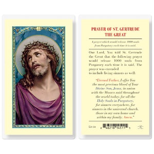 Prayer of St. Gertrude the Great for the Souls in Purgatory Laminated Holy Prayer Card Ecce Homo