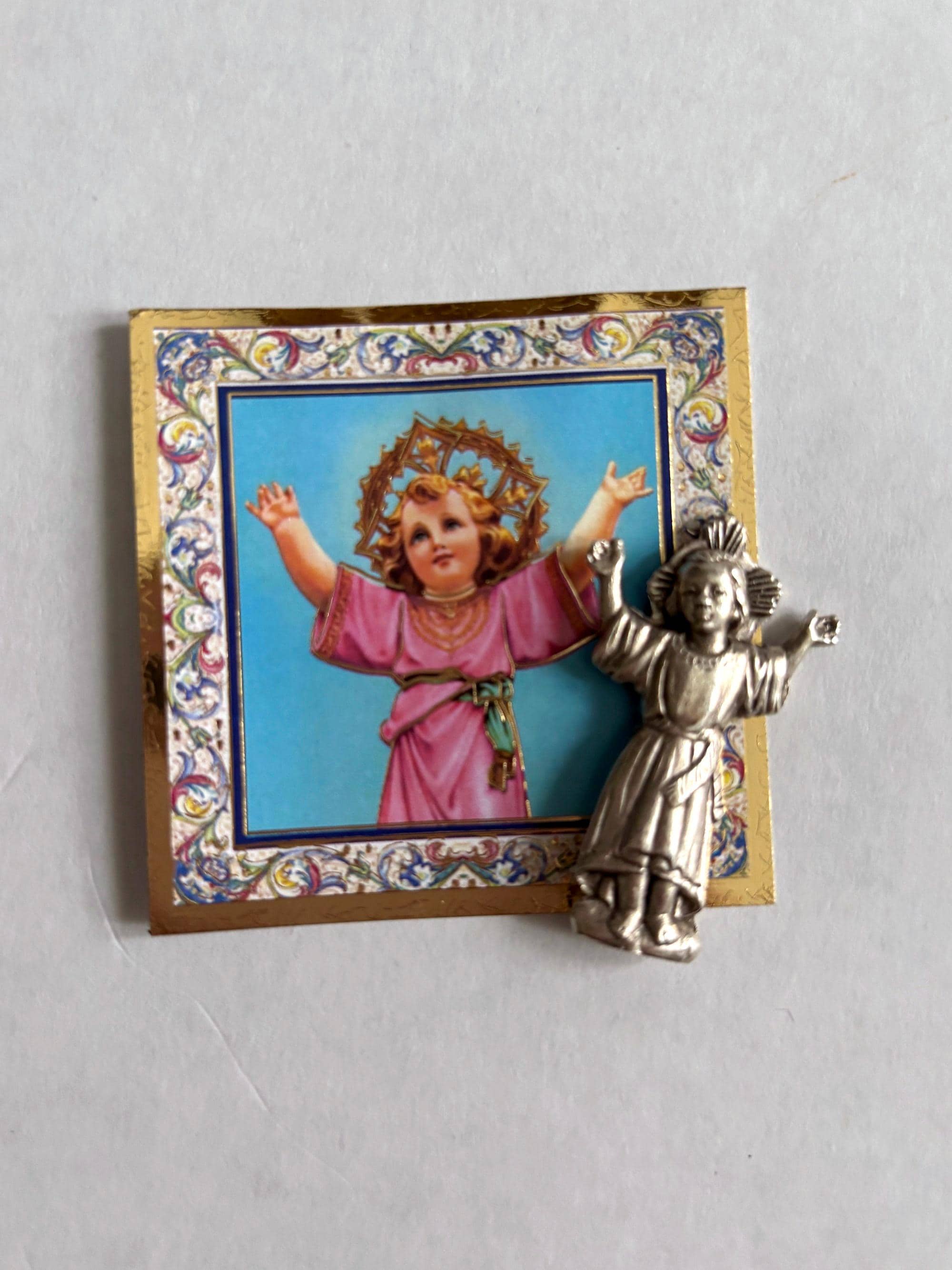 Divino Nino Mini Pocket Statue W/ Prayer in My Difficulties Gold