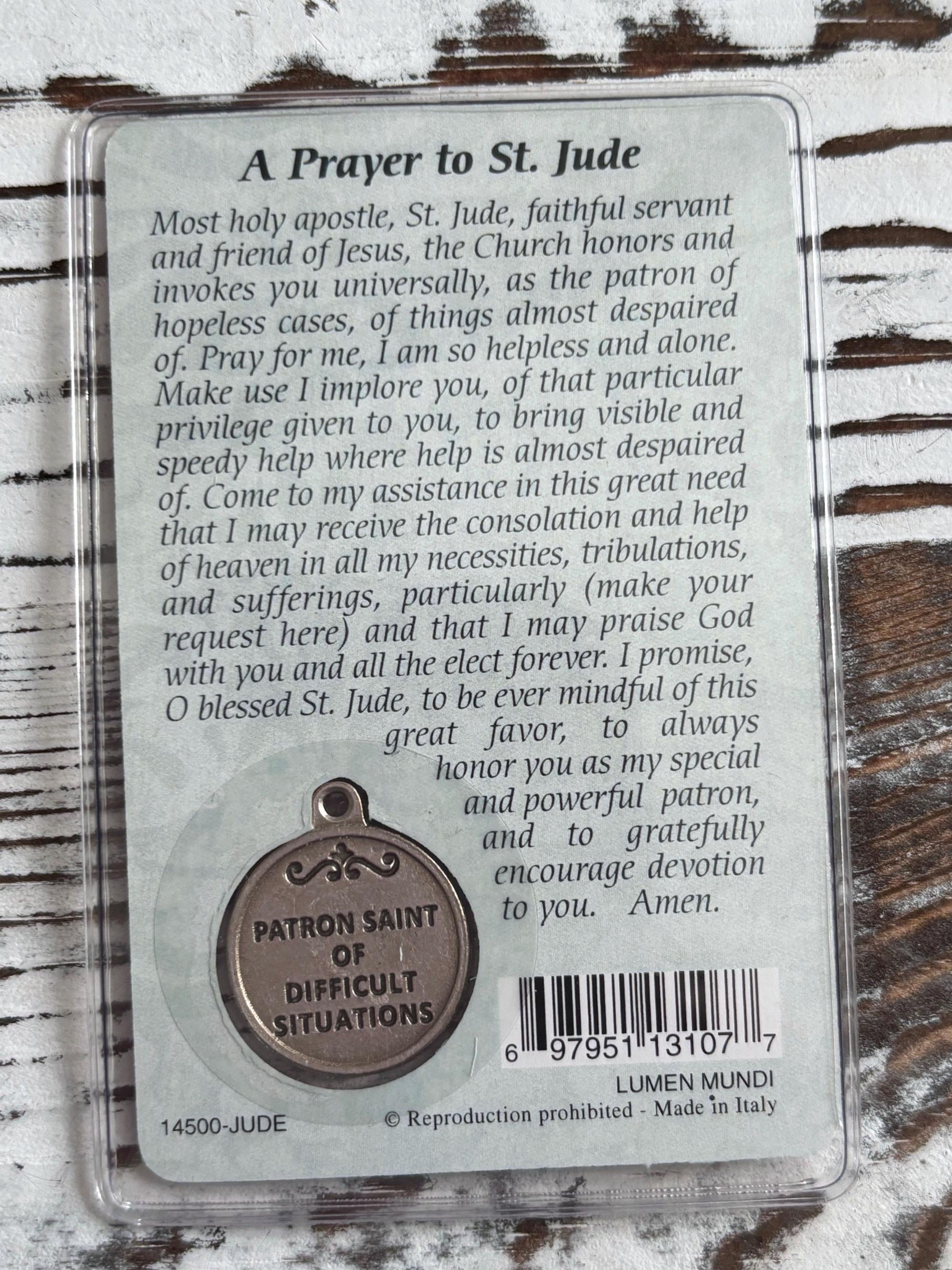 St Jude Prayer Card With Medal Patron Saint of Difficult Situations ...