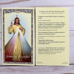 Spanish Divine Mercy Holy Card with Divine Mercy Chaplet Prayer Card Stock Jesús en Ti Confío Set of 5