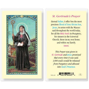 St Gertrude&#39;s Prayer Catholic Holy Card Laminated  St Gertrude The Great