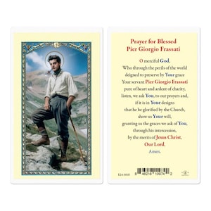 Saint Pier Giorgio Frassati Holy Prayer Card Laminated Catholic Gift Patron of Youth Man of the Beatitudes