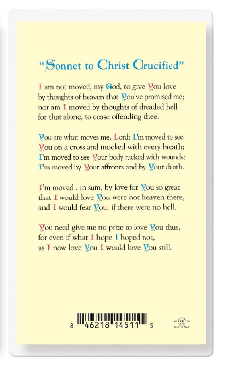 Sonnet to Christ Crucified Holy Card Laminated Catholic Prayer Card ...