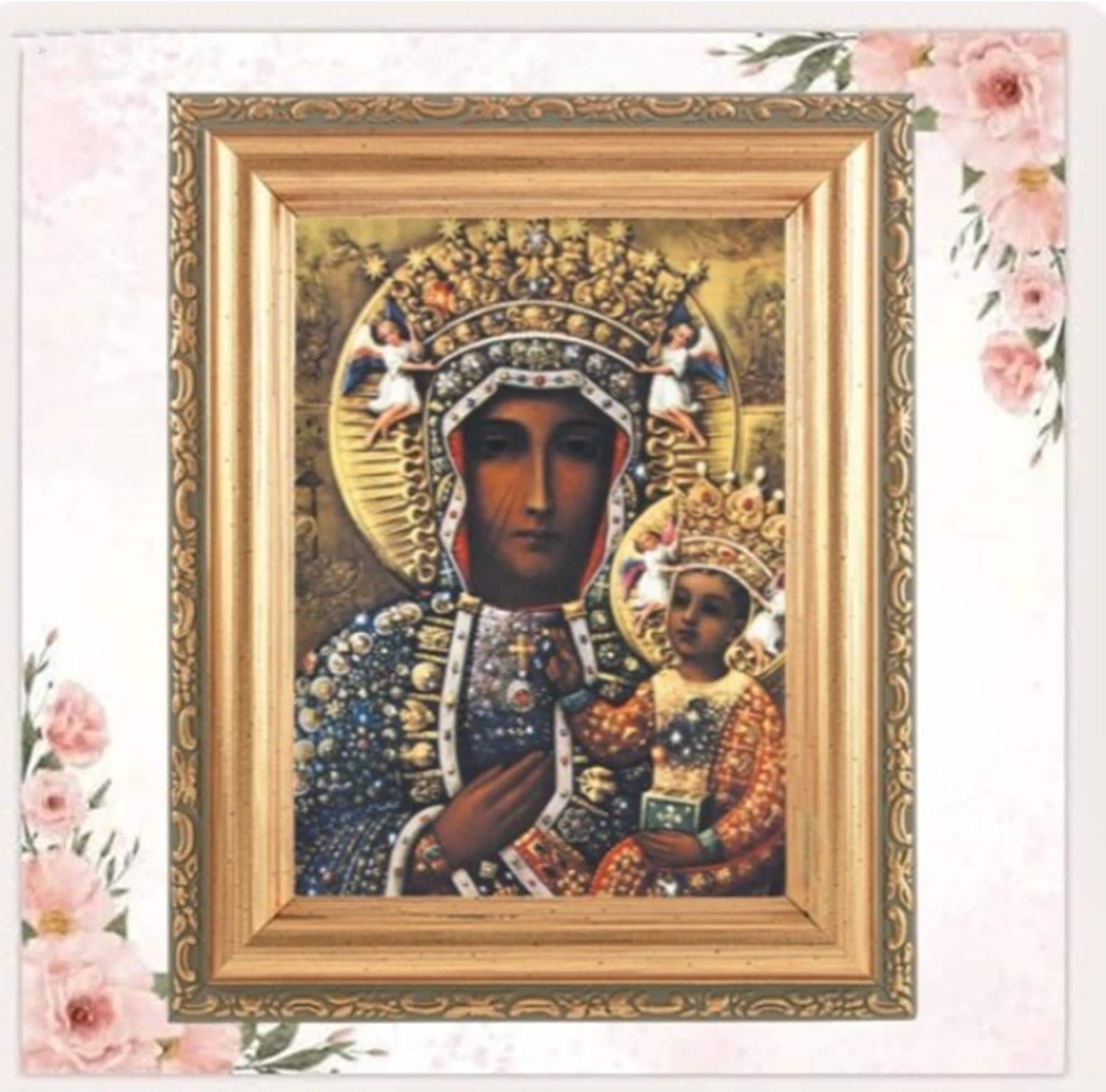 Our Lady of Czestochowa Italian Print Gold-leaf Antique Framed Art