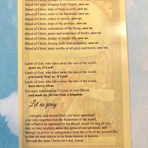 Litany of The Most Precious Blood of Jesus Christ Large Holy Card 4x6 Inch Double Sided - Set of 2