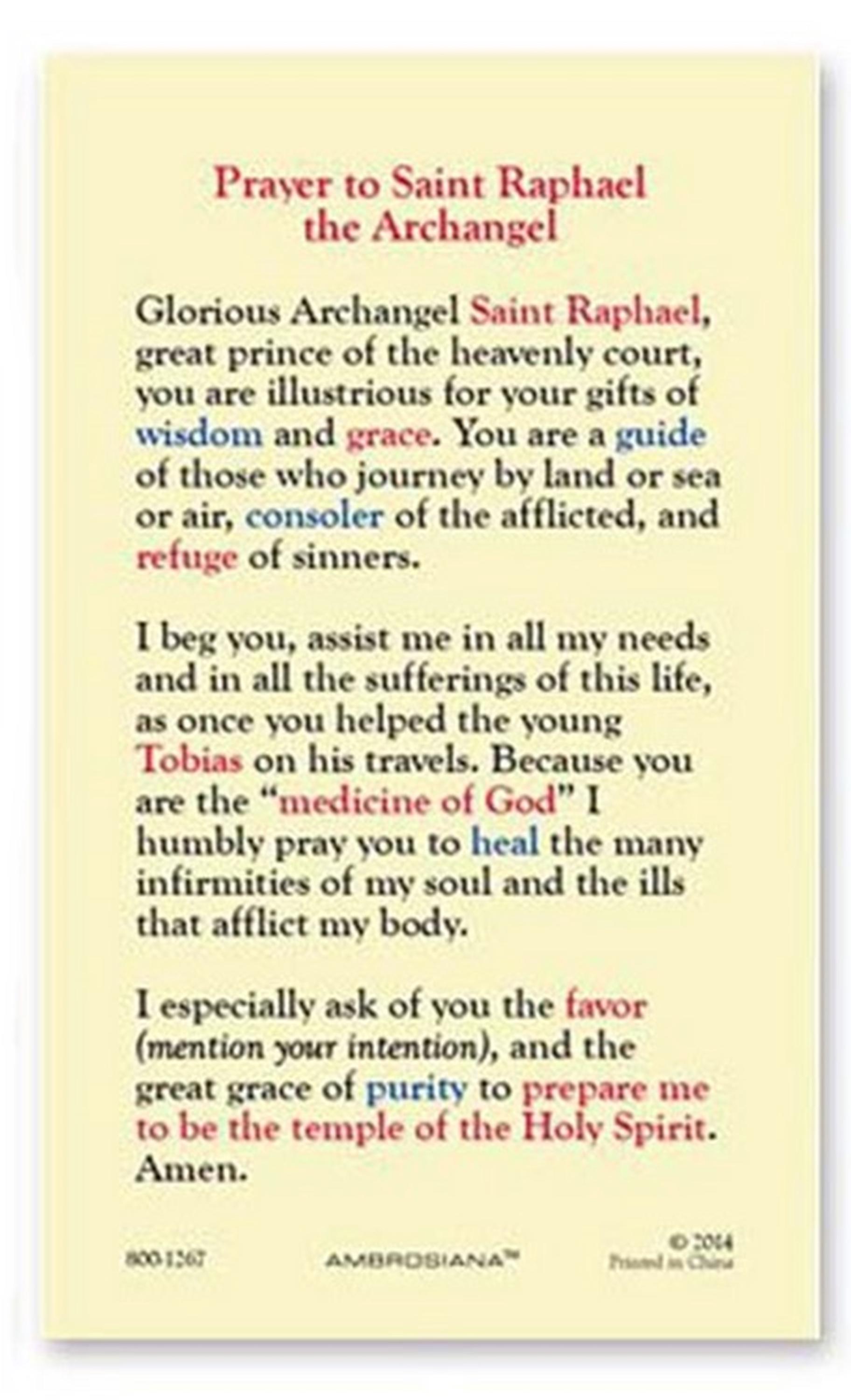 St Raphael Holy Card Laminated Catholic Prayer Card Patron of Travelers ...