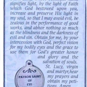 St Lucy Prayer Card With Medal Patron Saint of Eye Disorders Laminated Catholic Holy Card - Etsy