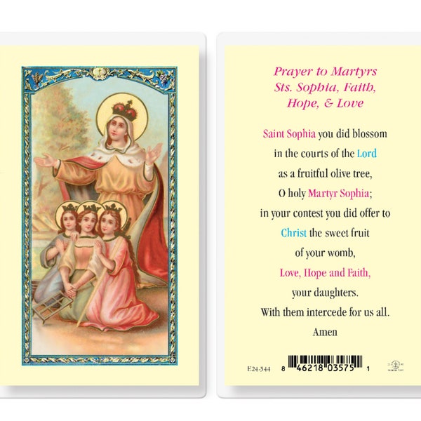 Saint Sophia and Martyrs Faith Hope and Love Holy Prayer Card Laminated Italian Art Work