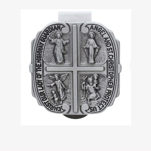 Pewter Four 4 Way Medal Catholic Car Visor Clip Our Lady of The Highway St Christopher Travel Protection