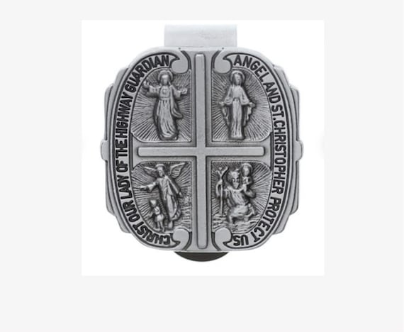 Pewter Four 4 Way Medal Catholic Car Visor Clip Our Lady of the