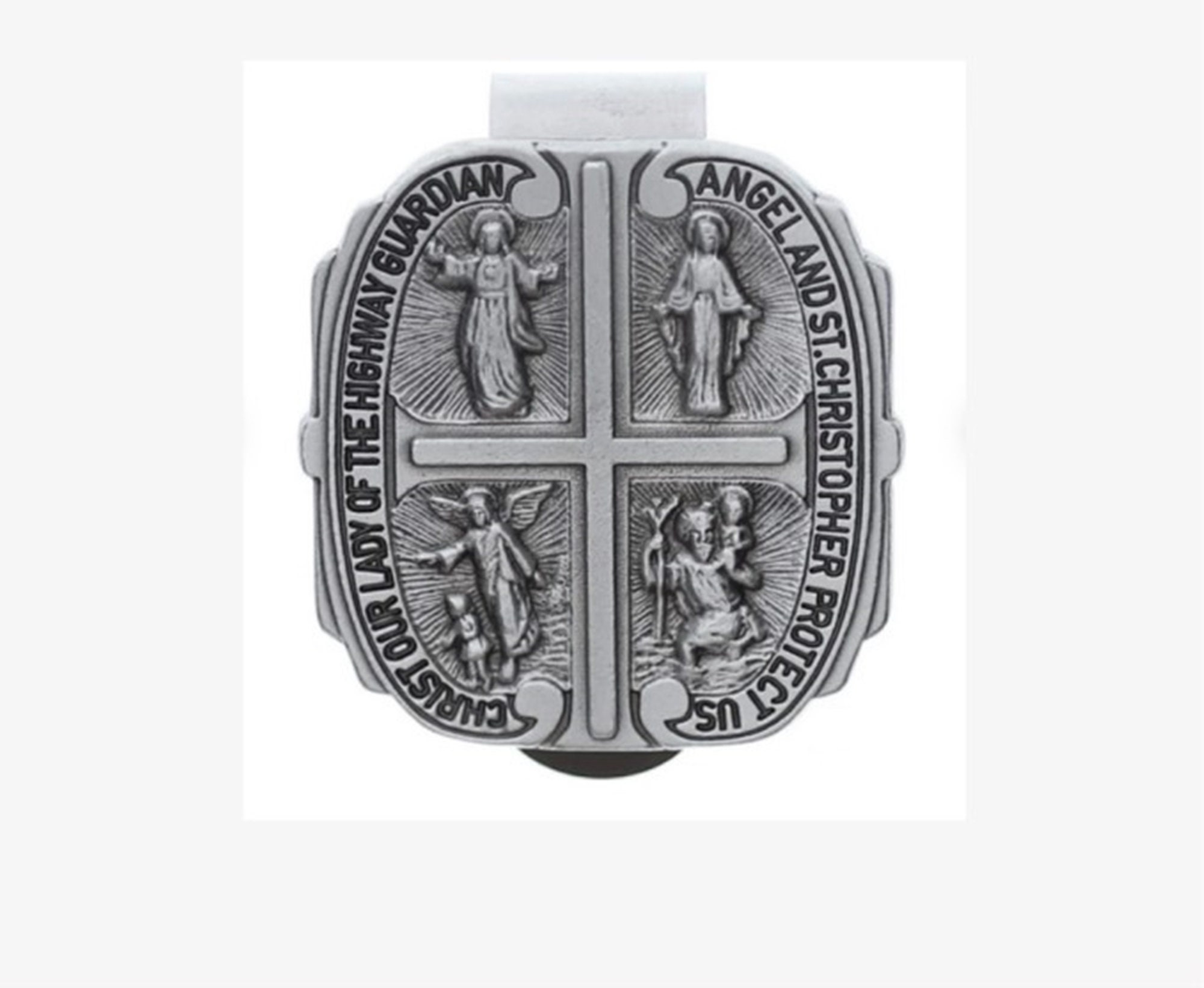 Pewter Four 4 Way Medal Catholic Car Visor Clip Our Lady of the