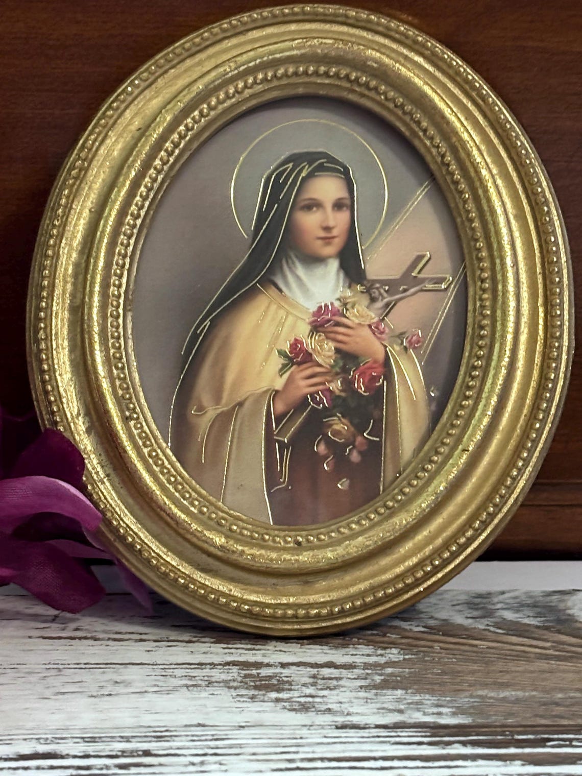 St Therese of Lisieux Catholic Print With Gold Leaf Oval Frame 3-1/2" X ...