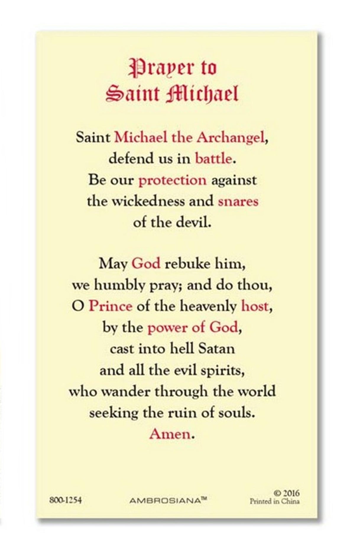 St Michael Holy Prayer Card Laminated Archangel Michael Catholic Faith ...