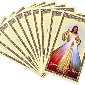 Divine Mercy Holy Card with Divine Mercy Chaplet Prayer Card Stock Set of 10