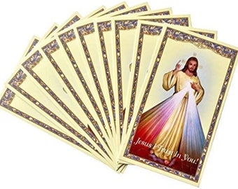 Divine Mercy Holy Card with Divine Mercy Chaplet Prayer Card Stock Set of 10