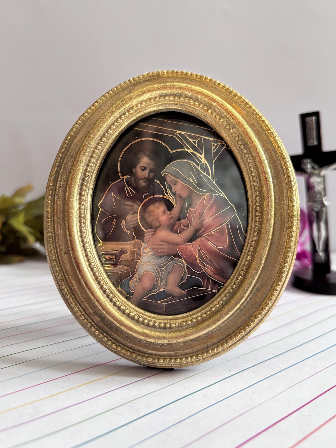 Simone Holy Family Gold Stamped Catholic Print With Gold Leaf Oval ...