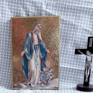 Our Lady of Grace Gold Foil Mosaic Plaque 4" X 6" With Full Color Hail ...