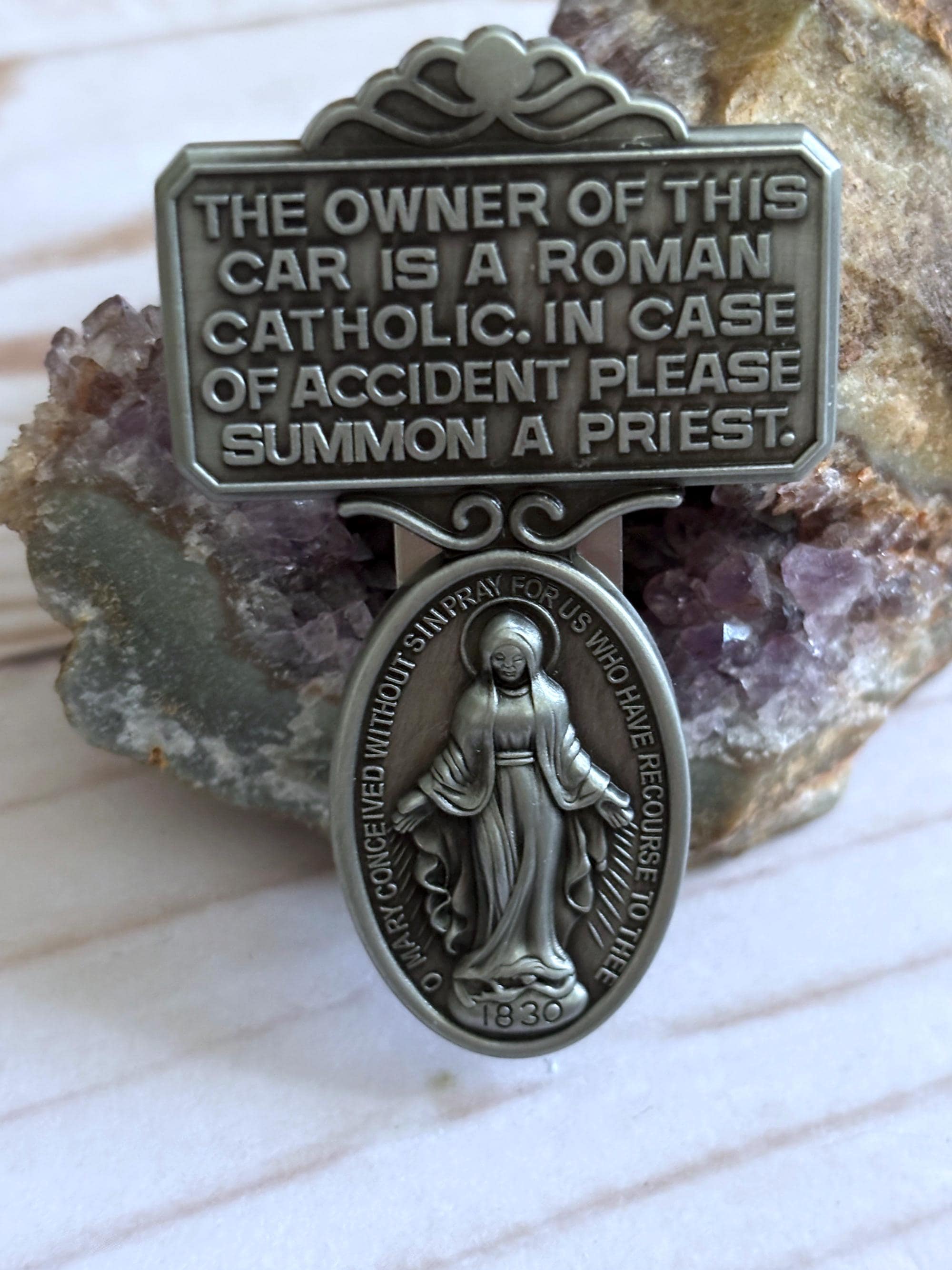 Pewter Miraculous Medal I Am Roman Catholic Call A Priest Auto