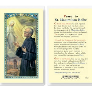 St Maximilian Kolbe Laminated Prayer Card Catholic Faith