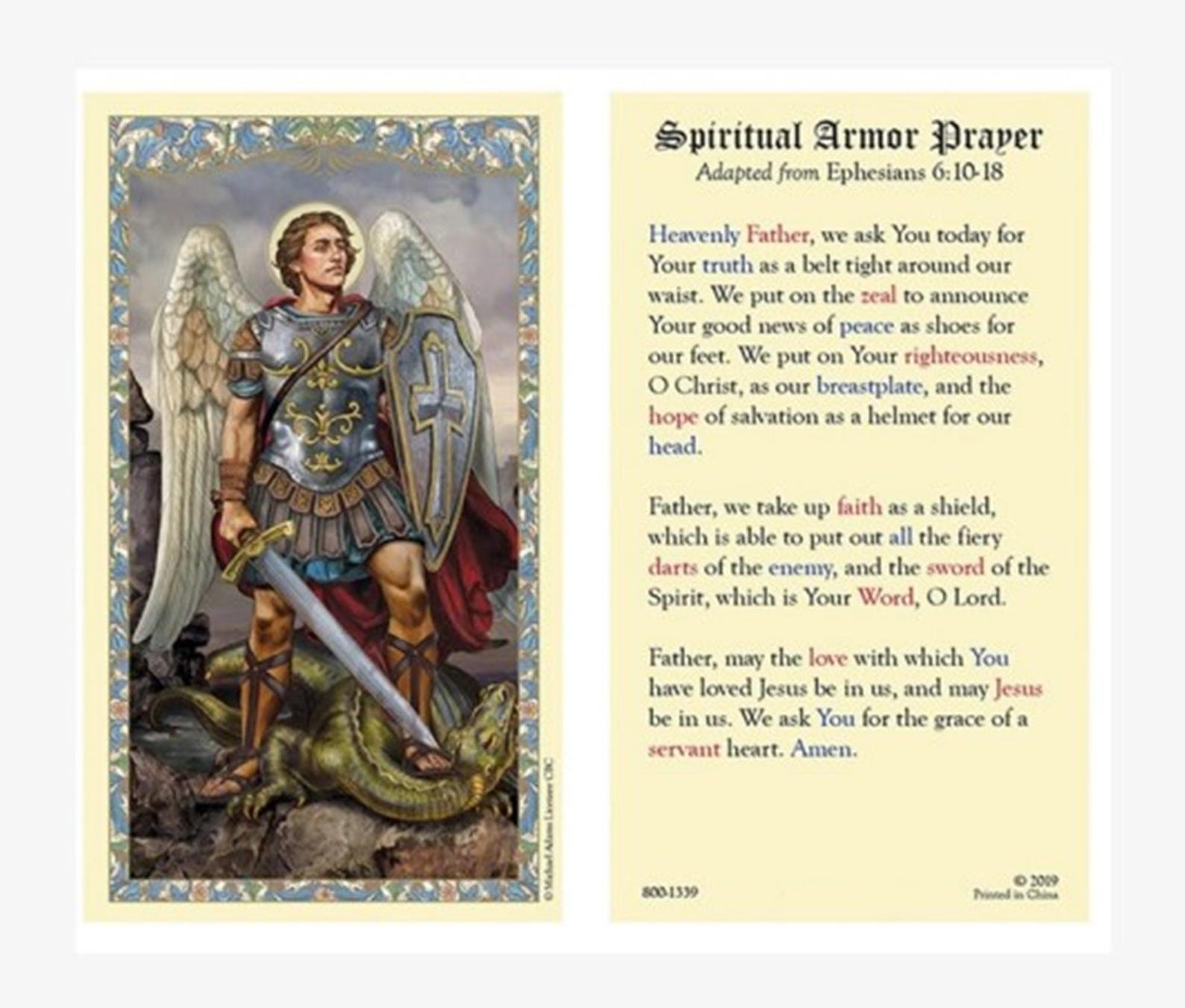 Catholic Ritual Armor St Michael Spiritual Armor Holy Card Laminated Catholic Prayer Card ...