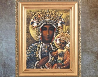 Our Lady of Czestochowa Italian Print Gold-leaf Antique Framed Art