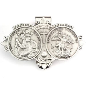 Travel Visor Clip Saint Christopher & Saint Michael Medals Catholic Car Driving Protection